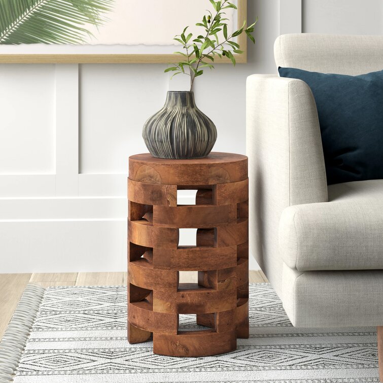 Drum end table deals wood